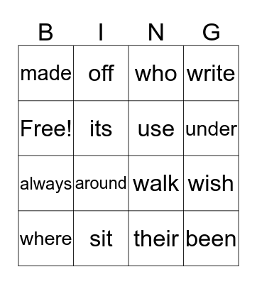 2nd grade sight words Bingo Card