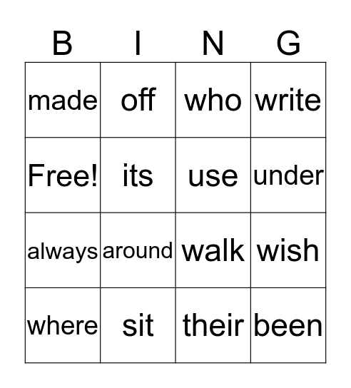 2nd grade sight words Bingo Card