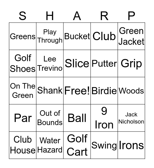 Golf Bingo Card