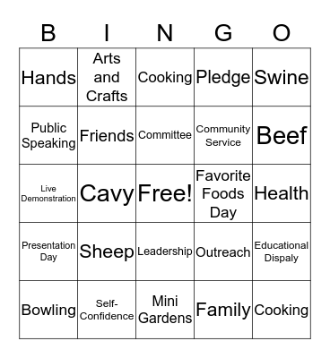 All About 4-H Bingo Card