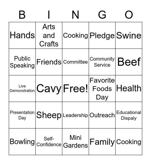 All About 4-H Bingo Card