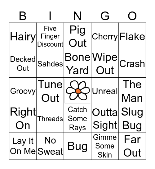 1960s Slang Bingo Card