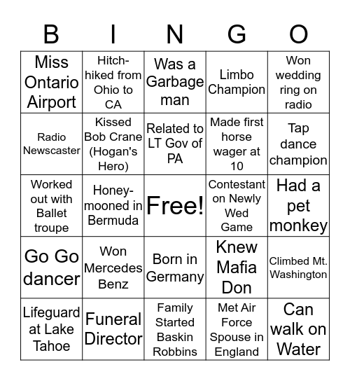 2019 Luau Neighbor Game Bingo Card