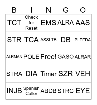 LACoFD Dispatch Bingo Card