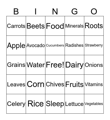 Nutritious Bingo Card