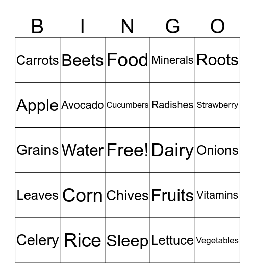 Nutritious Bingo Card