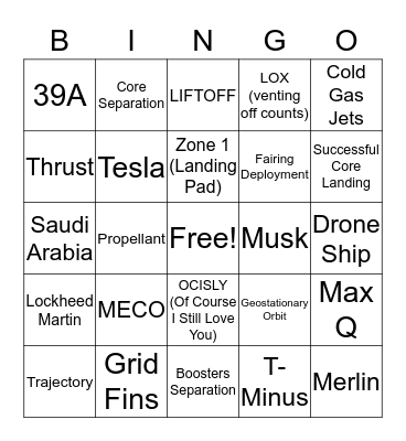 Arabsat-6A Launch! (SpaceX) Bingo Card