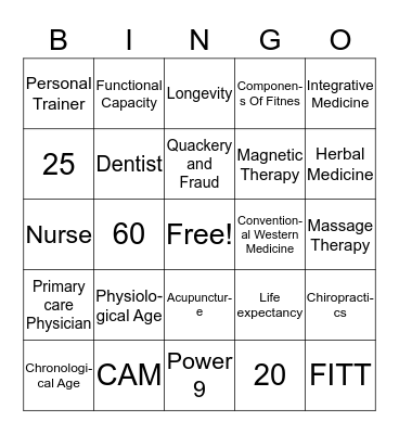 Health and Wellness Bingo Card