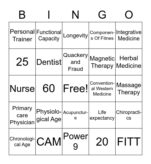 Health and Wellness Bingo Card