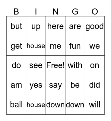 Heart Word Bingo Card