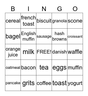 Volunteer Breakfast BINGO! Bingo Card