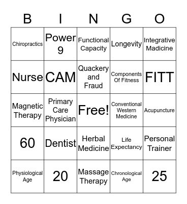 Health and Wellness Bingo Card