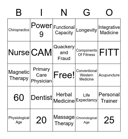 Health and Wellness Bingo Card