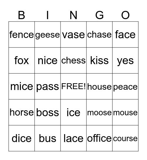 Final /s/ Bingo Card
