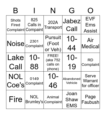 DISPATCH BINGO Card