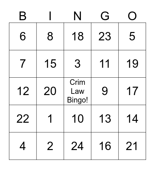 Crim Law Bingo Card