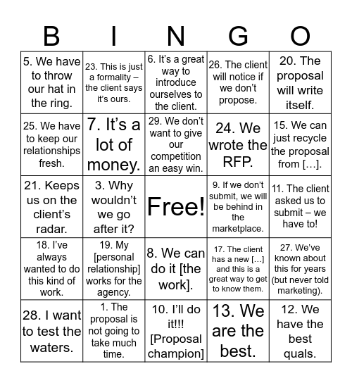 Proposal BINGO! Bingo Card