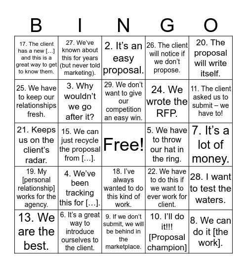Proposal BINGO! Bingo Card