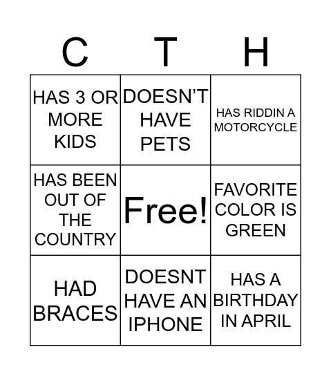 Children’s Tree House Bingo Card
