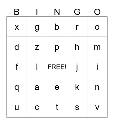 Kindergarten Phonics Bingo Card