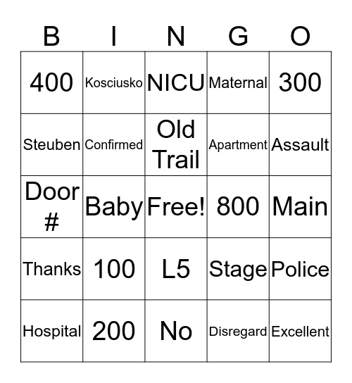 Word Bingo Card