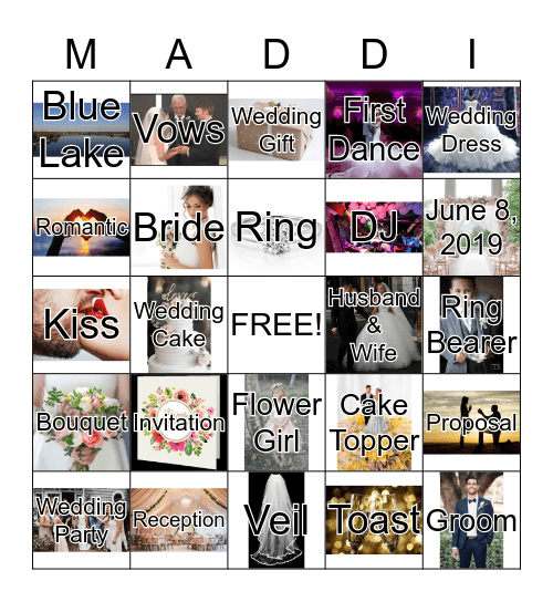 Maddi's Bridal Shower Bingo Card