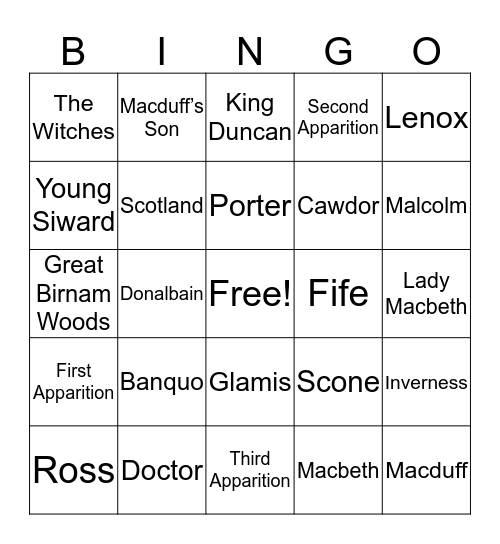 Macbeth Bingo! Bingo Card