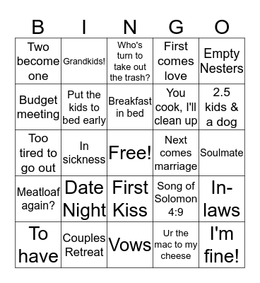 LOVE & MARRIAGE, LOVE & MARRIAGE... Bingo Card