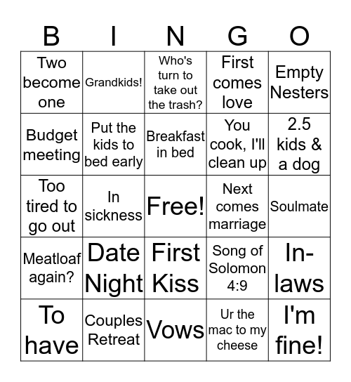 LOVE & MARRIAGE, LOVE & MARRIAGE... Bingo Card