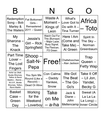 Musical BINGO Card
