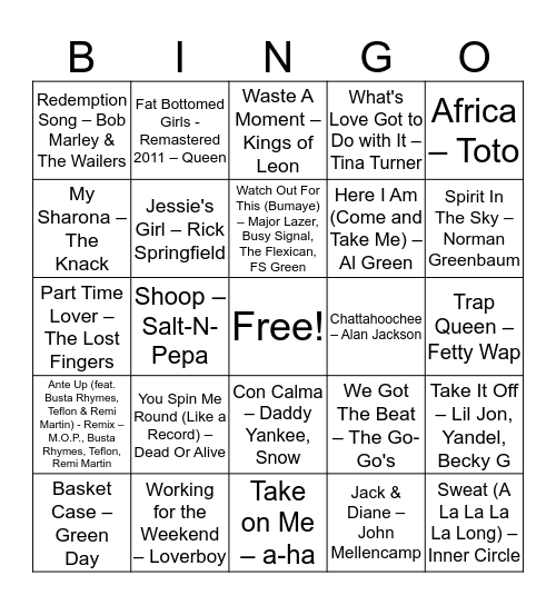 Musical BINGO Card