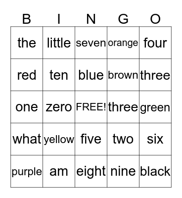 Kindergarten Color and Number Popcorn Words Bingo Card