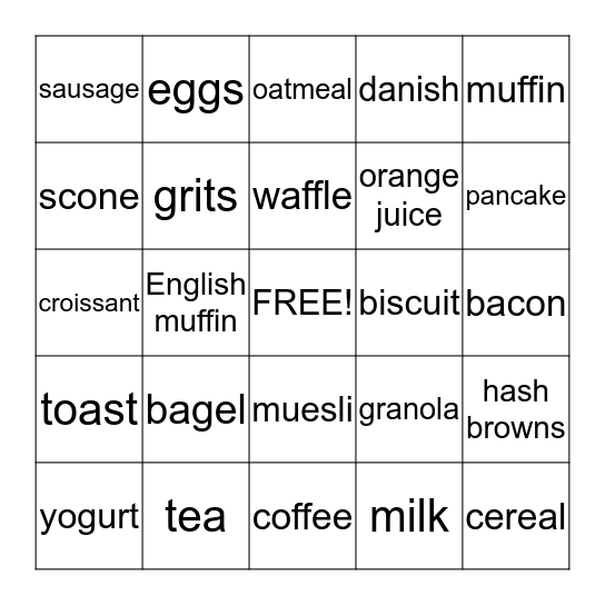 Volunteer Breakfast BINGO! Bingo Card