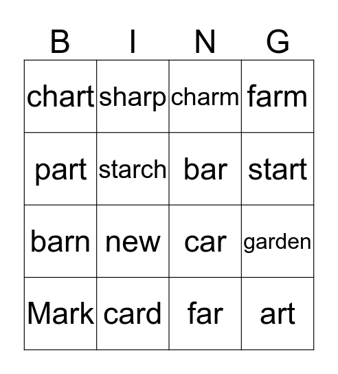 AR words Bingo Card
