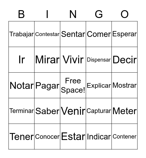 Spanish II Bingo Card