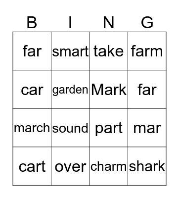 AR Words Bingo Card