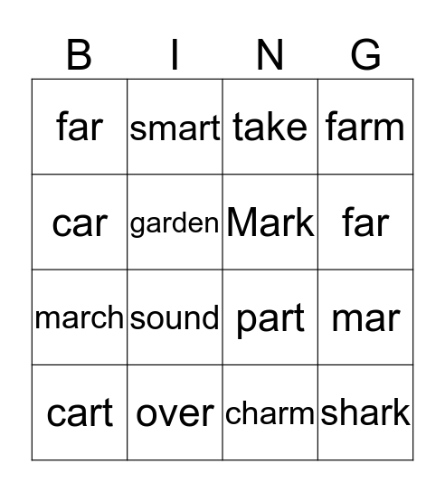 AR Words Bingo Card