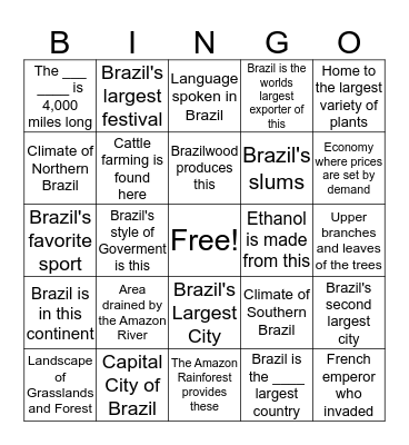 Brazil Bingo Card