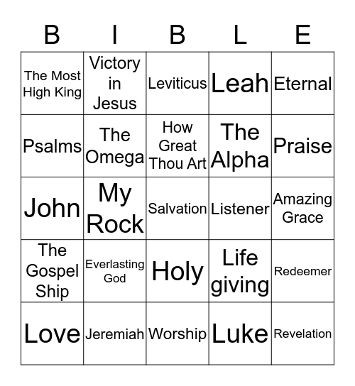 Bible Bingo  Bingo Card