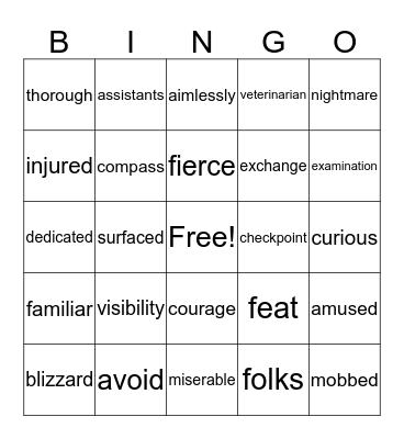 Vocabulary Bingo Card