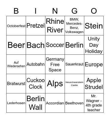 German Culture Bingo Card