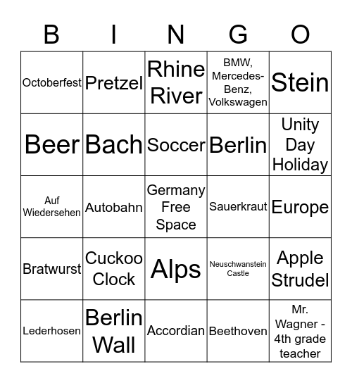 German Culture Bingo Card