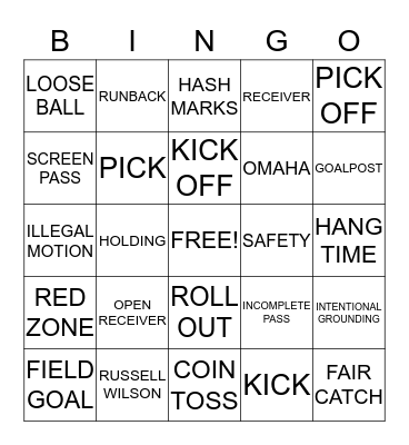 FOOTBALL Bingo Card