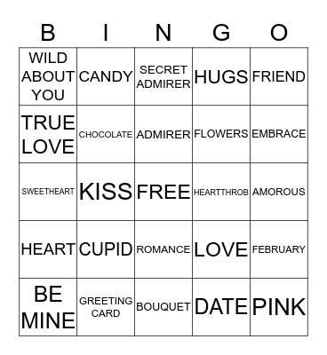 Valentines Day Bingo Card