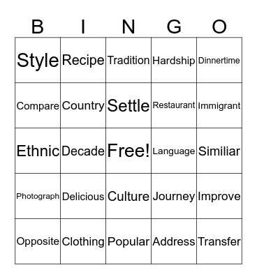 Unit 5 Level C Bingo Card
