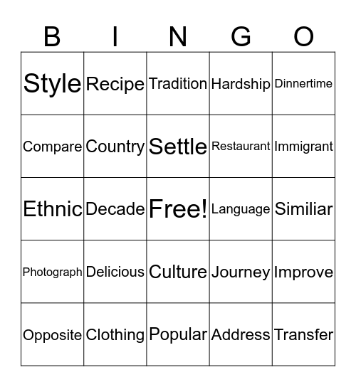 Unit 5 Level C Bingo Card