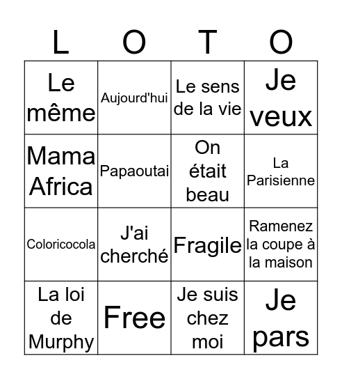 Loto - Manie Musicale! Bingo Card