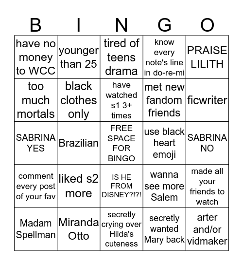 CAOS BINGO (@unachas made it) Bingo Card