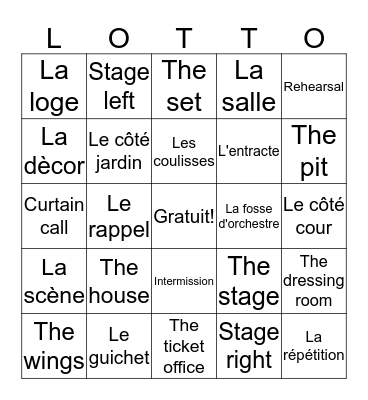 Le Théâtre Bingo Card