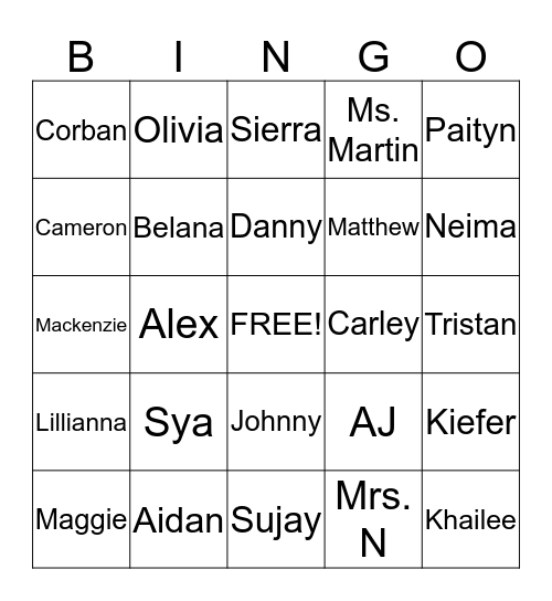 St.John Friends Bingo Card